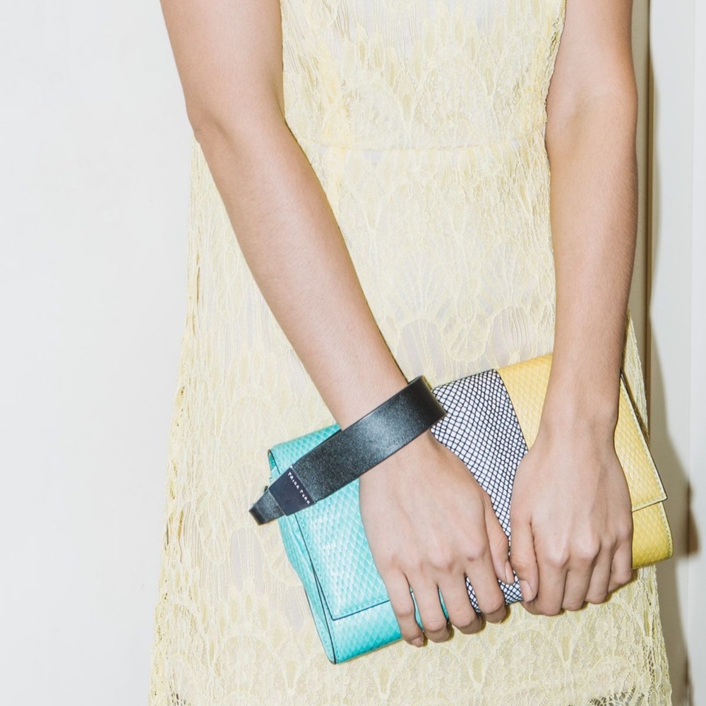 Authentic Trina Turk Tri Colored Leather Clutch